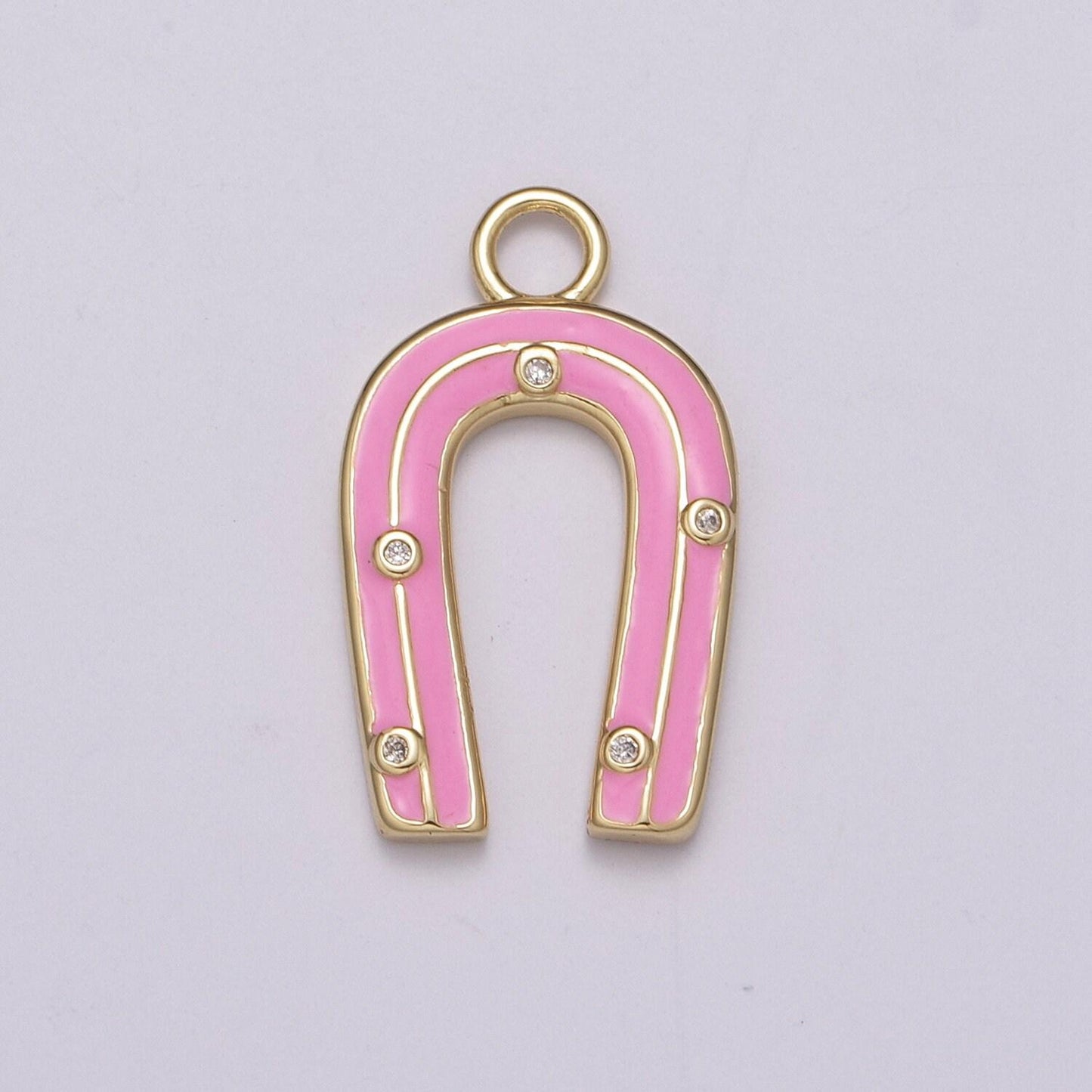 Enamel horse shoe pendant- gold dainty u charm epoxy horseshoe charm - for necklace bracelet earring component m-859