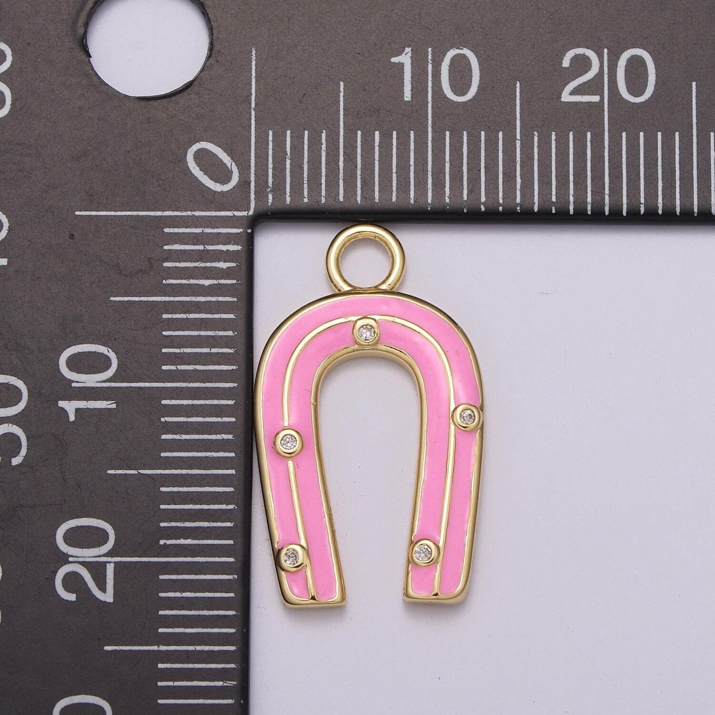 Enamel horse shoe pendant- gold dainty u charm epoxy horseshoe charm - for necklace bracelet earring component m-859