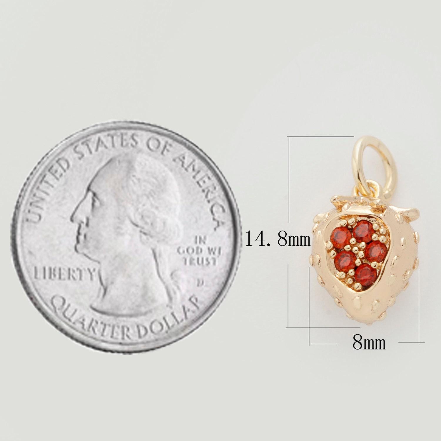 Gold strawberry charm cubic fruit charm summer foodies pendant dangle charms for bracelet necklace earring supply component, m-769