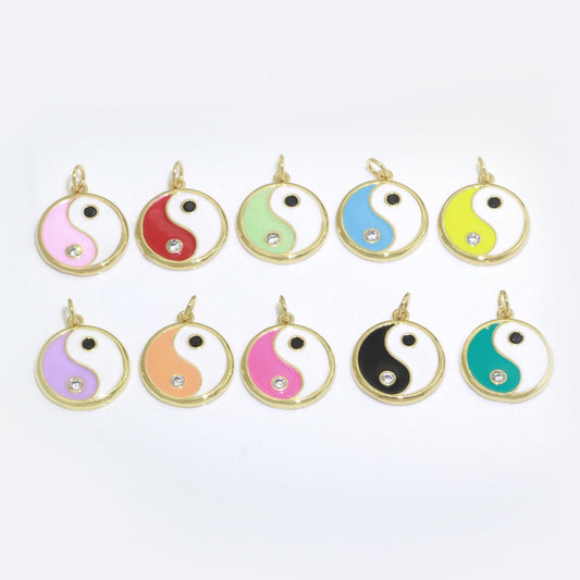 Colorful enamel yin yang charm circle pendant, 14k gold filled enamel y2k jewelry pendant, summer trend necklace earring bracelet charm