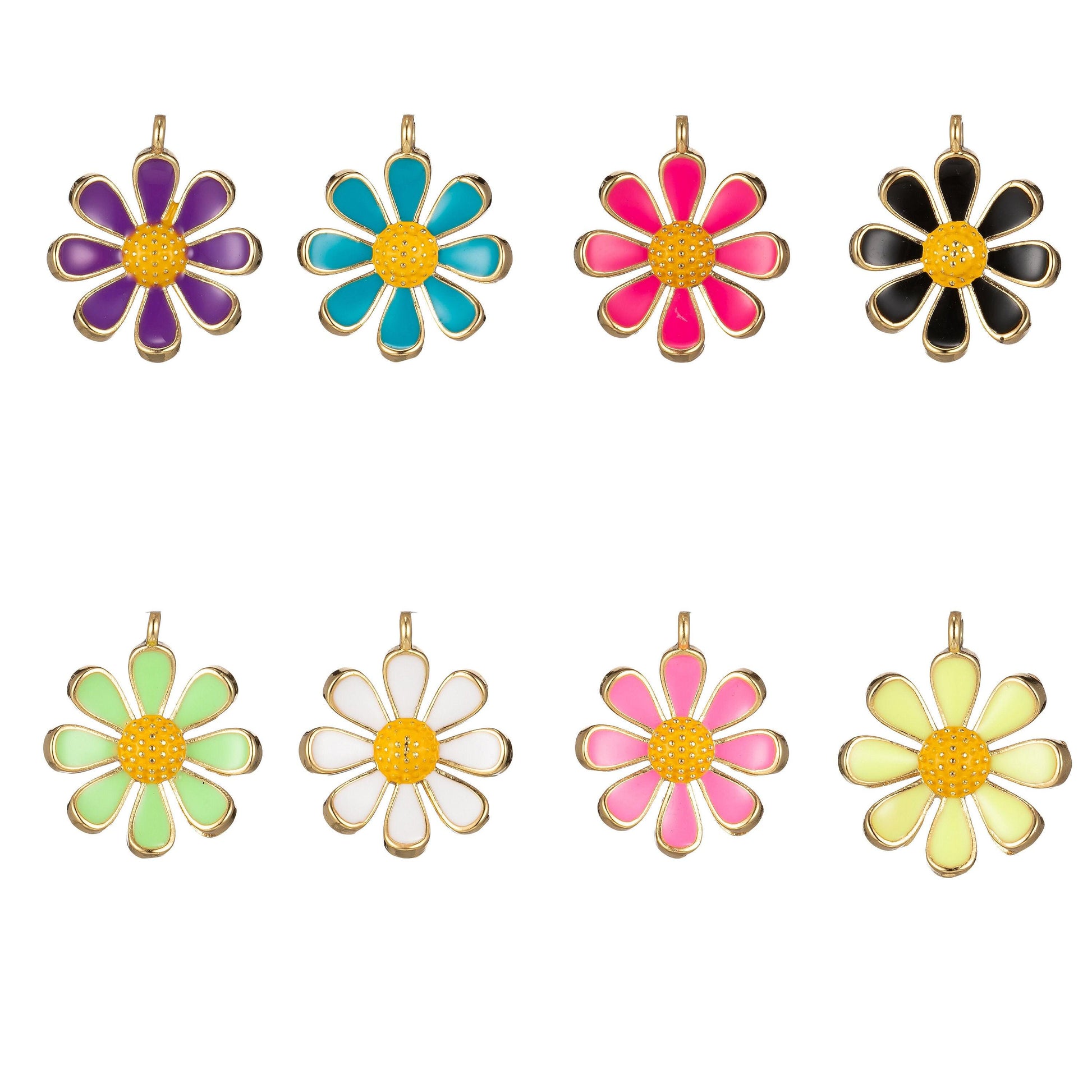 14k gold filled daisy flower shape pendant daisy flower charm colorful enamel pendant white black pink green purple teal yellow, 2264