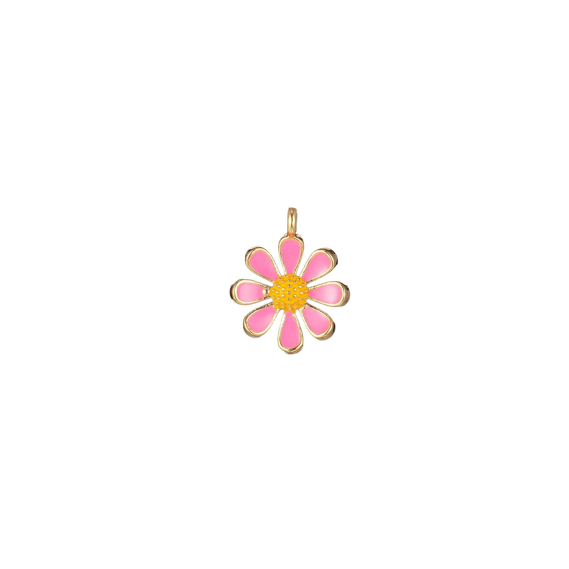 Dainty colorful daisy flower shape pendant, 14kgold filled daisy flower charm,enamel pendant white black pink green purple teal yellow,m-220