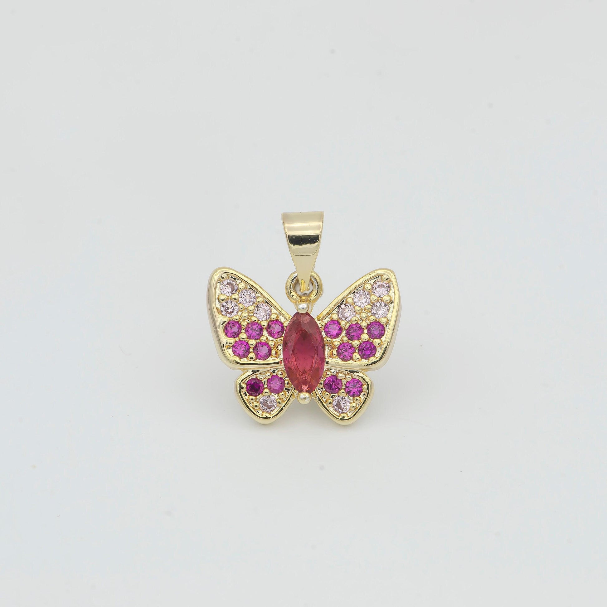 Dainty 14k gold micro pave cz butterfly pendant charm monarch butterfly pendant charm insect animal jewelry red cz charm 182