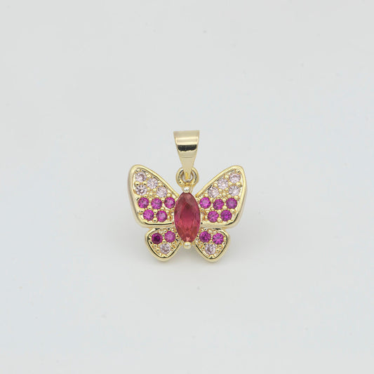 Dainty 14k gold micro pave cz butterfly pendant charm monarch butterfly pendant charm insect animal jewelry red cz charm 182