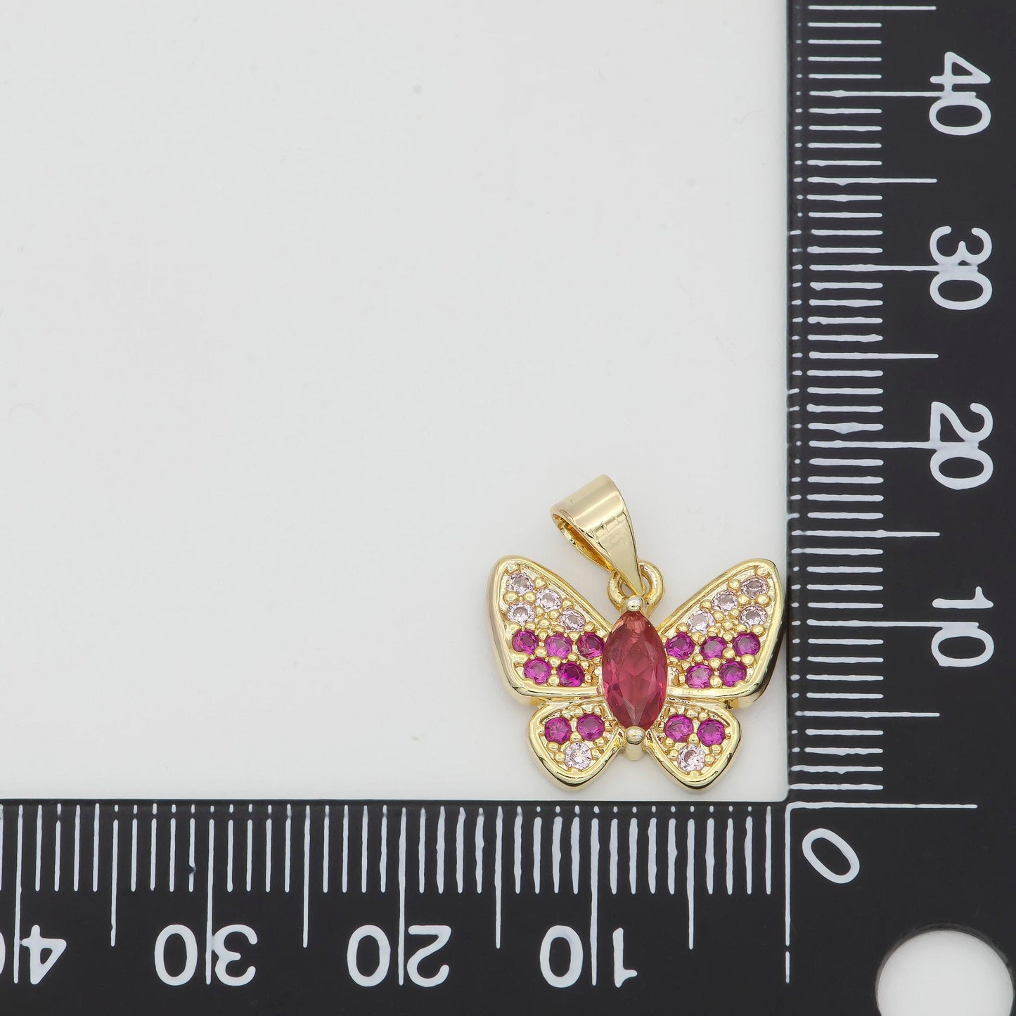 Dainty 14k gold micro pave cz butterfly pendant charm monarch butterfly pendant charm insect animal jewelry red cz charm 182