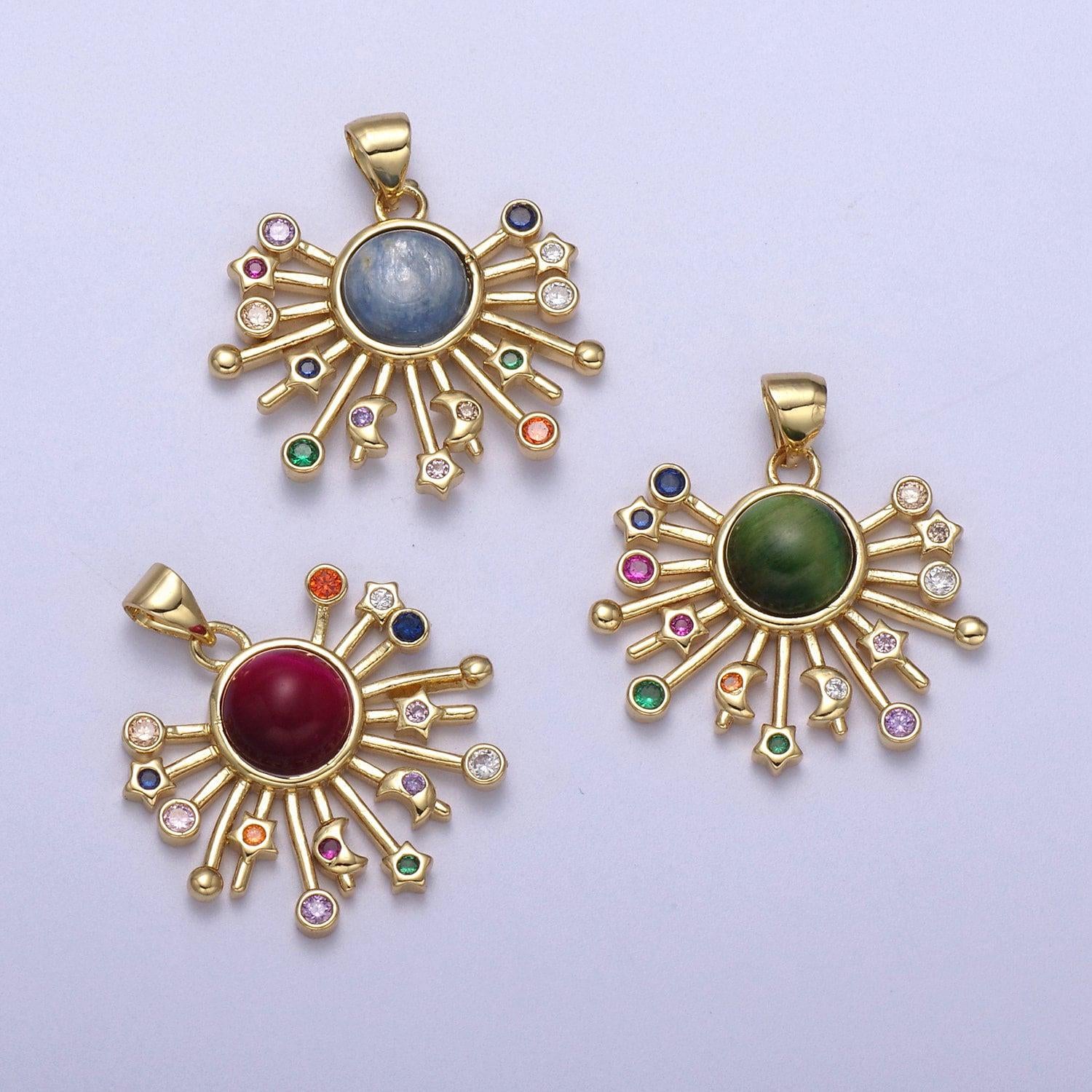 14k gold fill sun charm color cz sunburst pendant sunbeam charm sunshine solar boho bohemian jewelry h-111 / h-112 / h-113