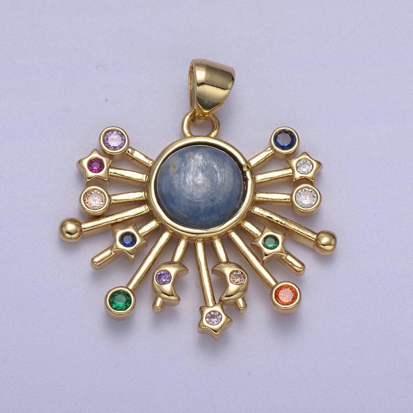 14k gold fill sun charm color cz sunburst pendant sunbeam charm sunshine solar boho bohemian jewelry h-111 / h-112 / h-113