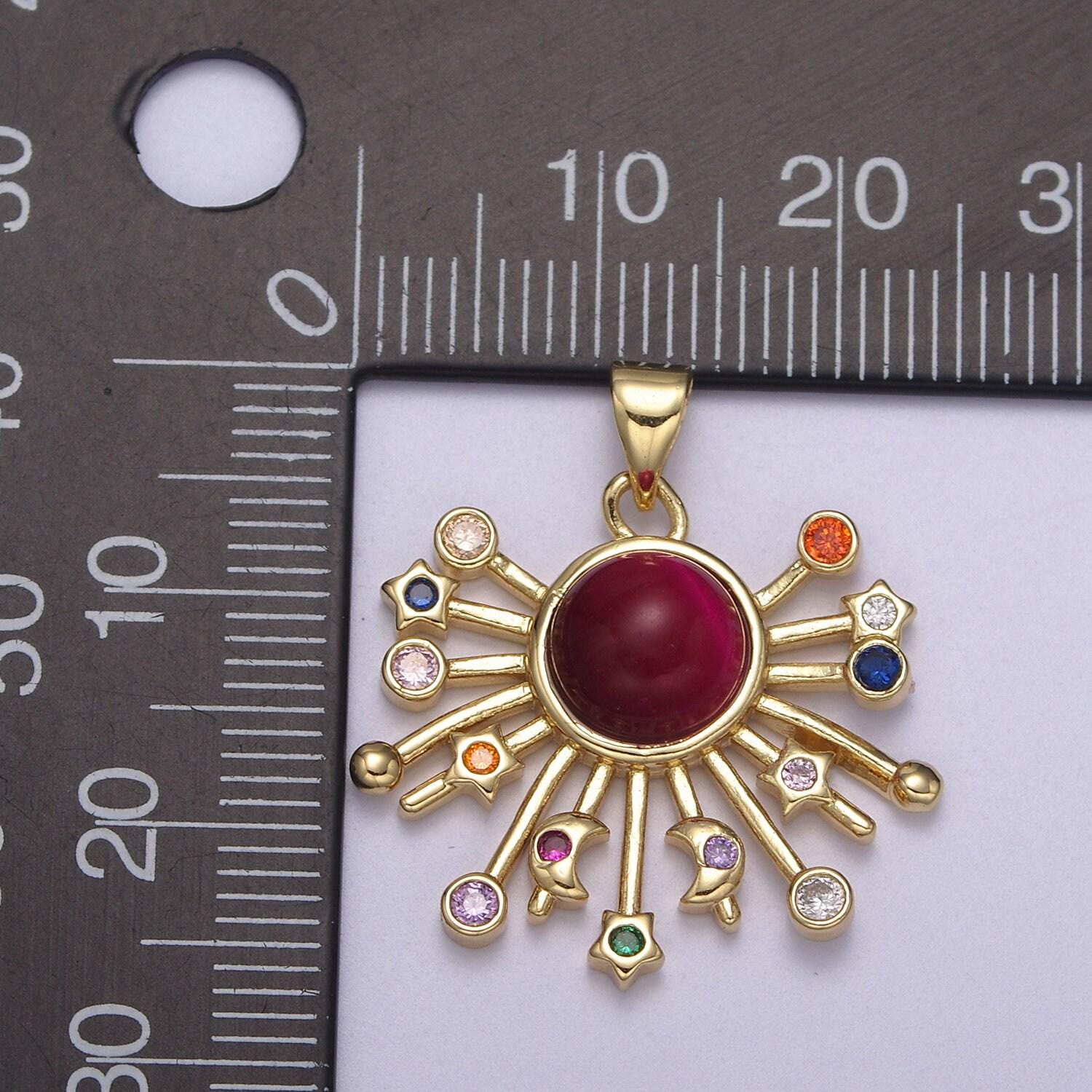 14k gold fill sun charm color cz sunburst pendant sunbeam charm sunshine solar boho bohemian jewelry h-111 / h-112 / h-113