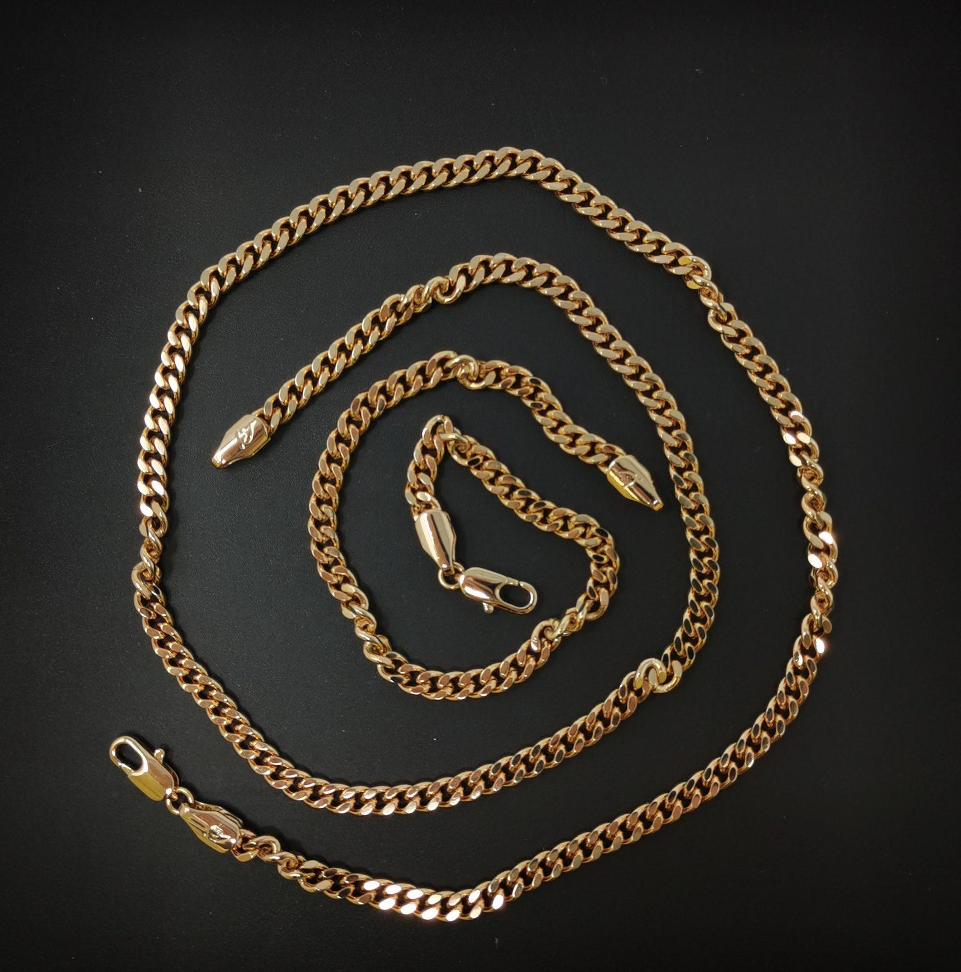 1 set 19.6''+ 8.0'' ready to use 18k rosy gold cuban curb necklace bracelet chain, layering curb chain, for necklace bracelet, ch-678