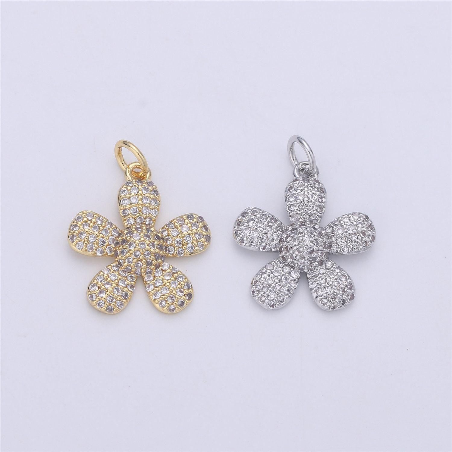 Gold daisy charm micro pave flower charm, clear cubic charms, cz gold colorful charm, dainty minimalist jewelry supply, c-925
