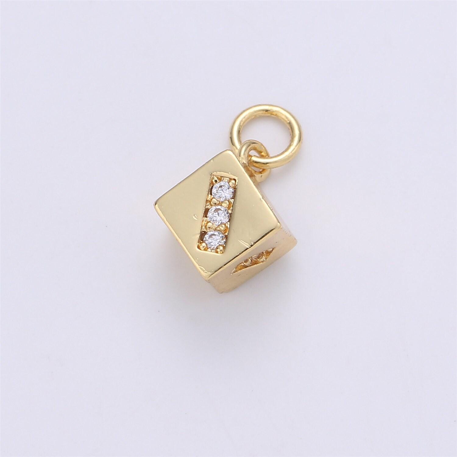 Mini 18k gold filled micro paved cz lucky dice add-on charm in gold & silver | c918