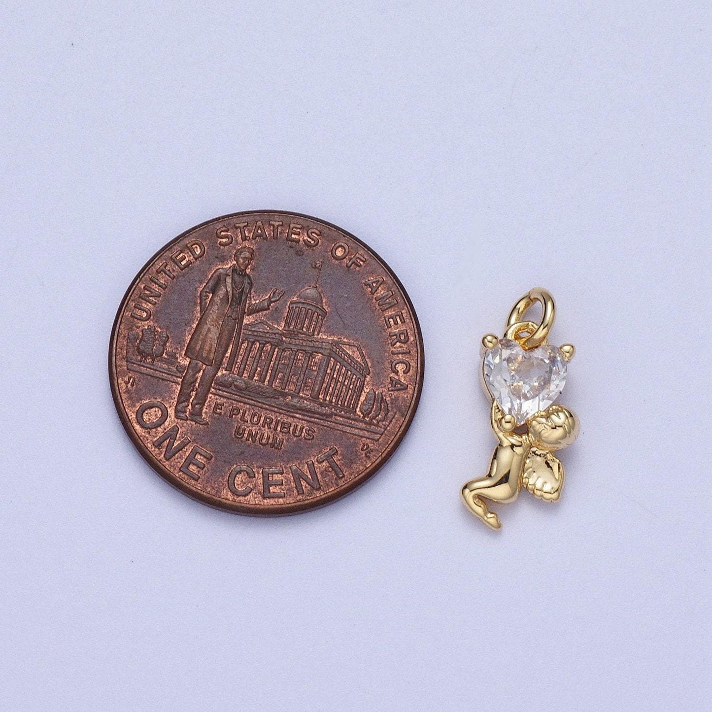 Mini gold cherub pendant little angel necklace charm heart cubic cz charm valentine gift jewelry findings for necklace bracelet earring c883