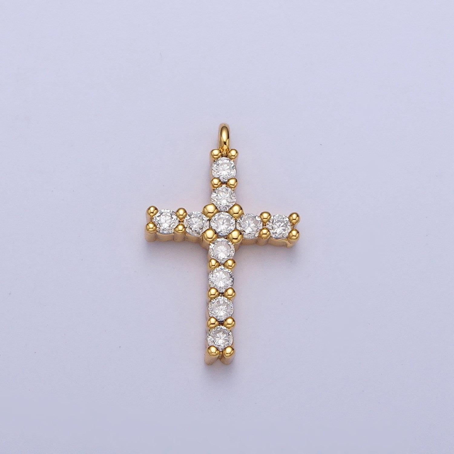 Gold cz cross pendant, 24k gold plated clear micro paved cz mini cross religious charm | c-877 (or d-503)