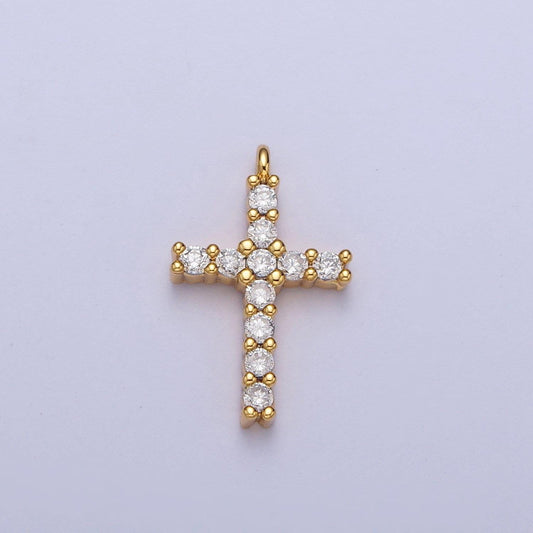 Gold cz cross pendant, 24k gold plated clear micro paved cz mini cross religious charm | c-877 (or d-503)