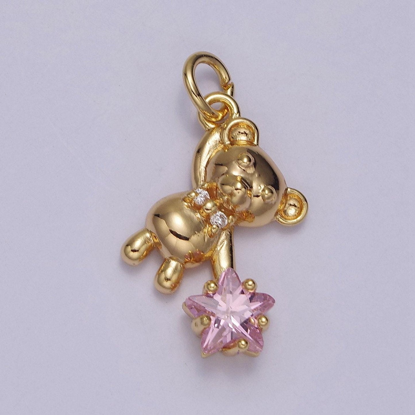 Cute teddy bear charm gold cubic star charm clear pink star charms kawaii jewelry pendants necklace bracelet charm c-874