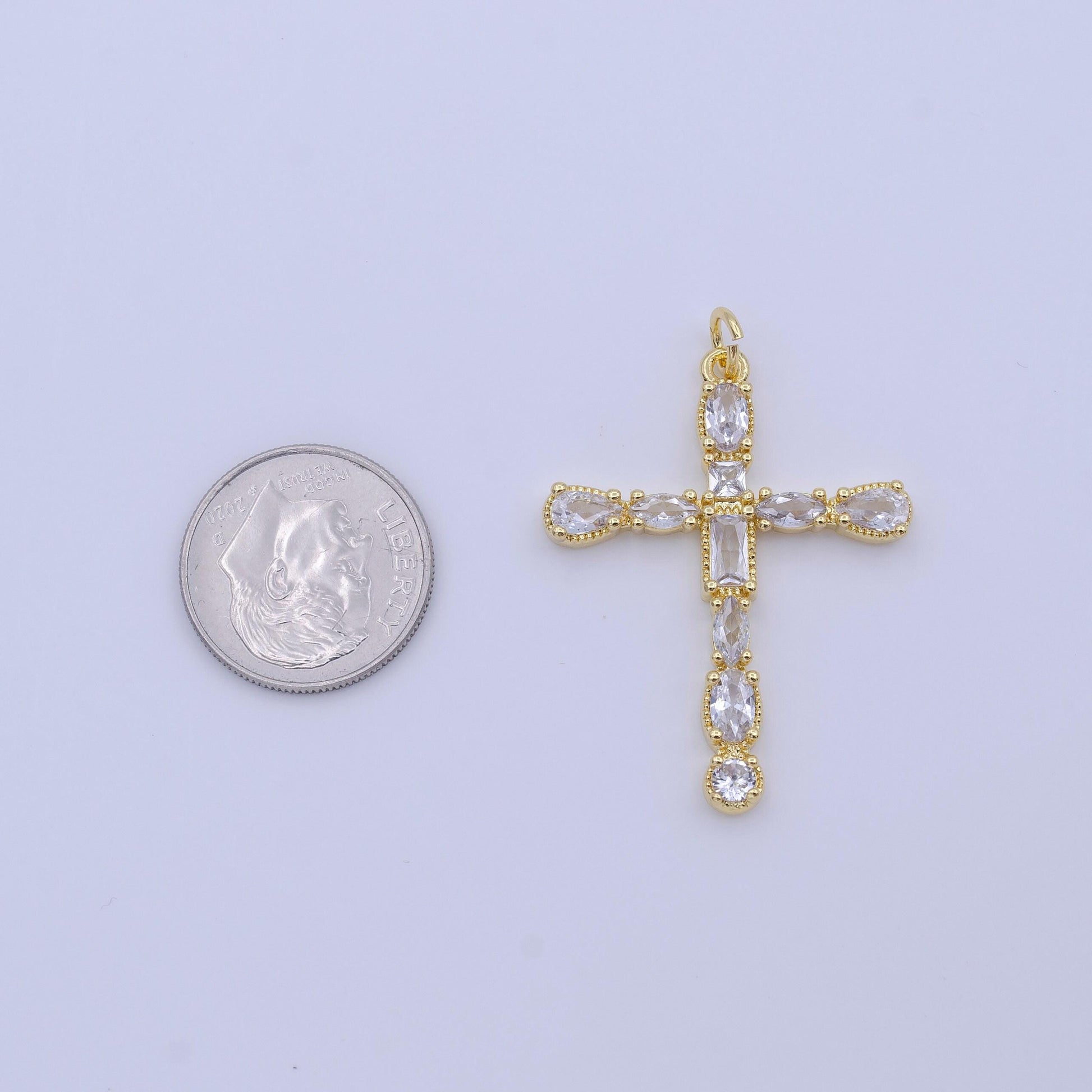 Cubic cross 36.8x25.4mm pendant, cross pendant, cz cross pendant, layered making necklace 24k gold filled cross charm c866