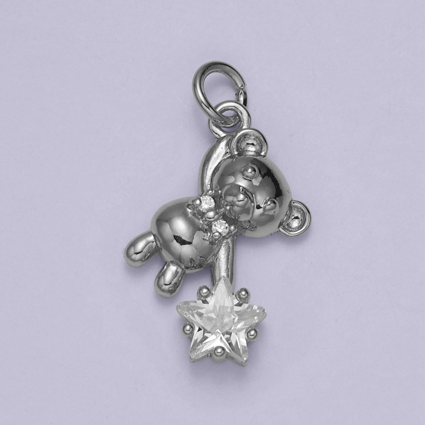 Cute teddy bear charm gold cubic star charm clear pink star charms kawaii jewelry pendants necklace bracelet charm c-874