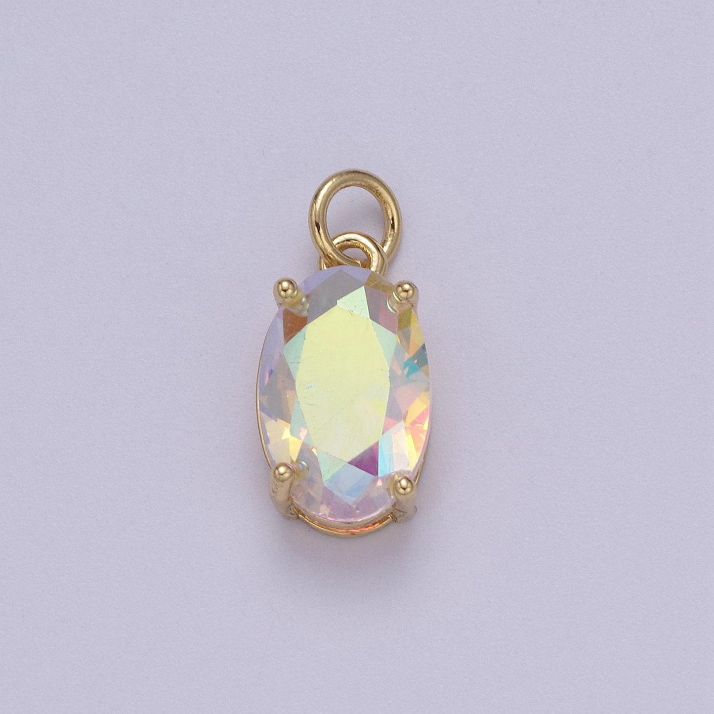 Dainty cubic ab, yellow, blue, teal, green, pink, red 24k gold filled oval cut geometric cz stone pendant birthstone add on charm