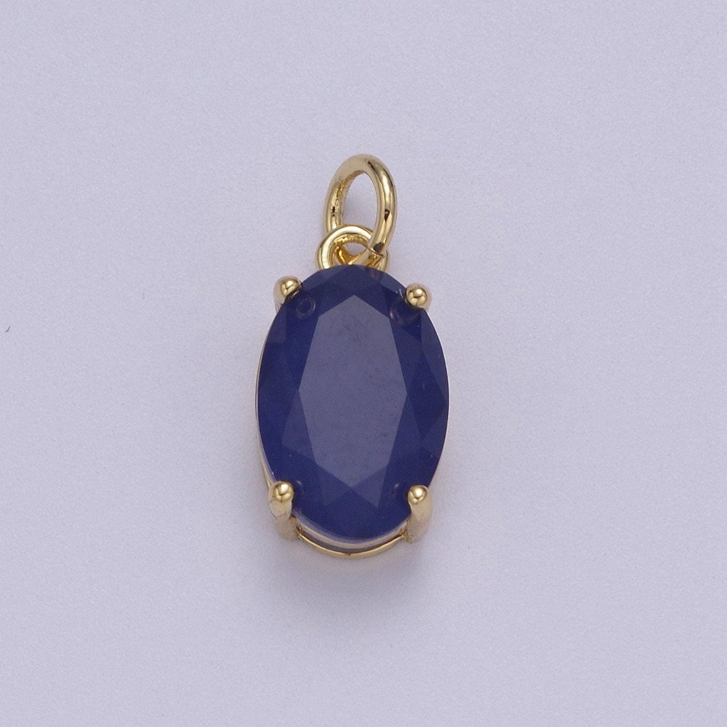 Dainty cubic ab, yellow, blue, teal, green, pink, red 24k gold filled oval cut geometric cz stone pendant birthstone add on charm