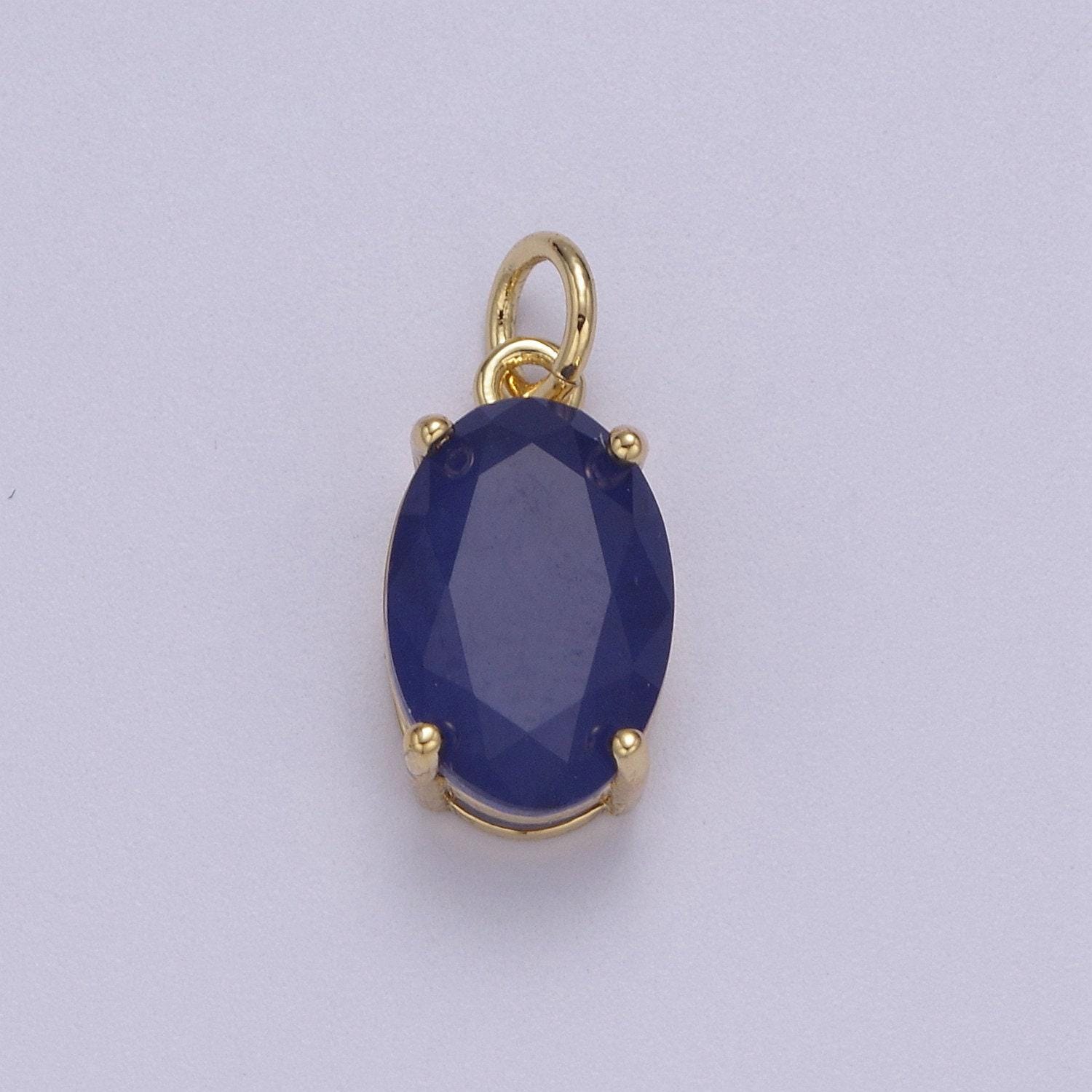 Dainty cubic ab, yellow, blue, teal, green, pink, red 24k gold filled oval cut geometric cz stone pendant birthstone add on charm
