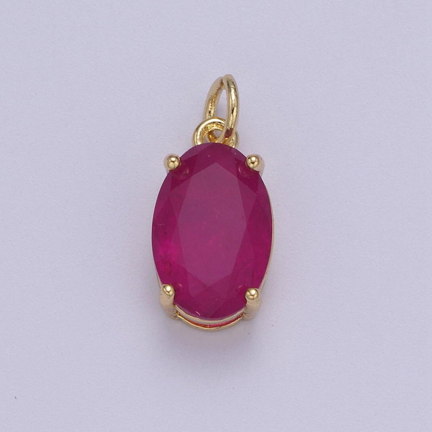 Dainty cubic ab, yellow, blue, teal, green, pink, red 24k gold filled oval cut geometric cz stone pendant birthstone add on charm