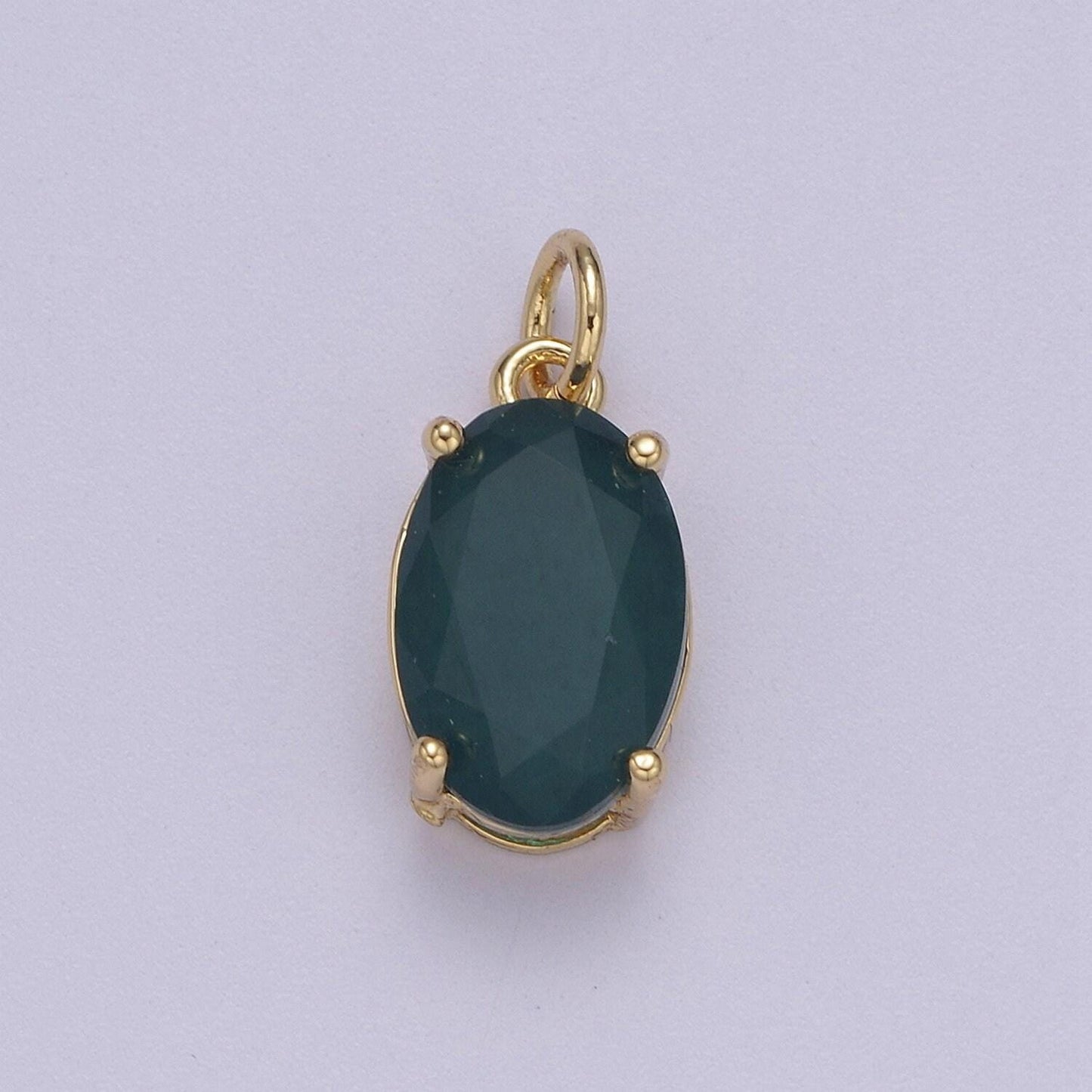 Dainty cubic ab, yellow, blue, teal, green, pink, red 24k gold filled oval cut geometric cz stone pendant birthstone add on charm