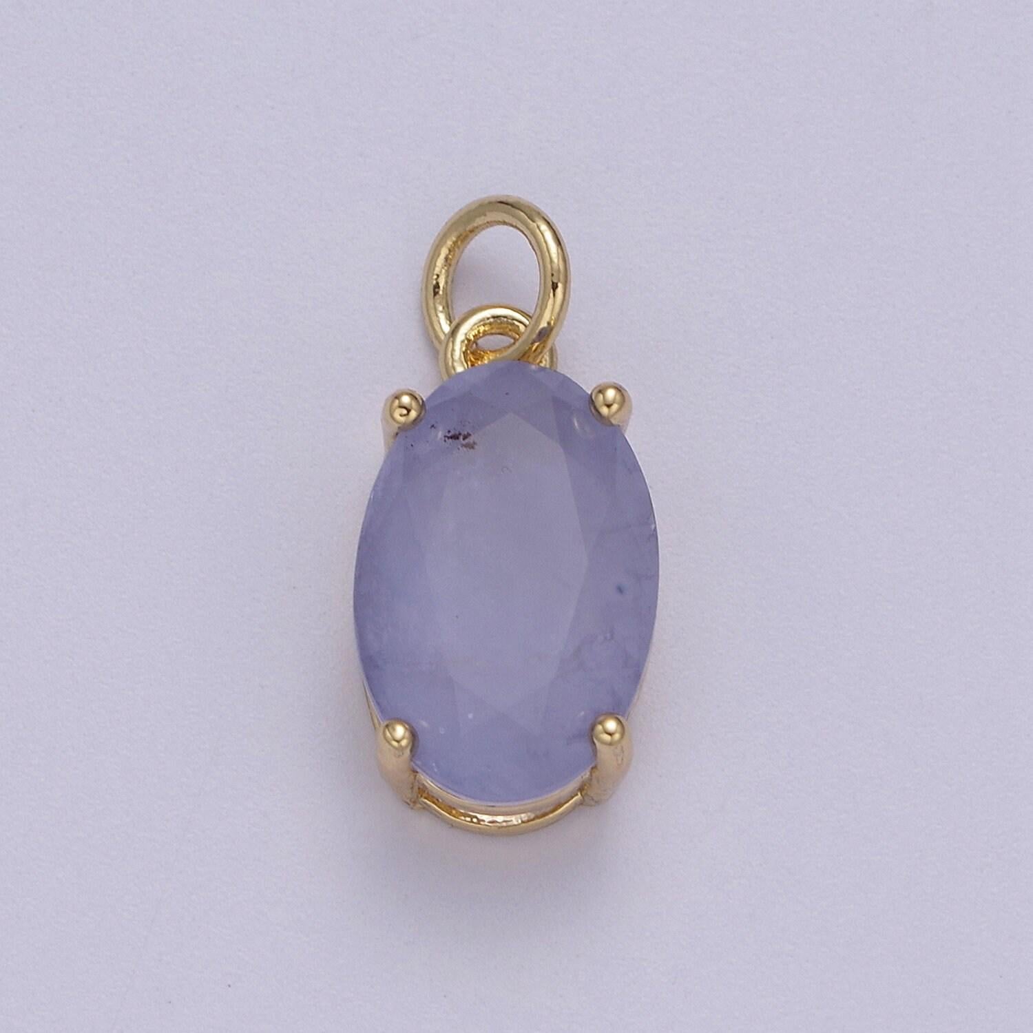 Dainty cubic ab, yellow, blue, teal, green, pink, red 24k gold filled oval cut geometric cz stone pendant birthstone add on charm