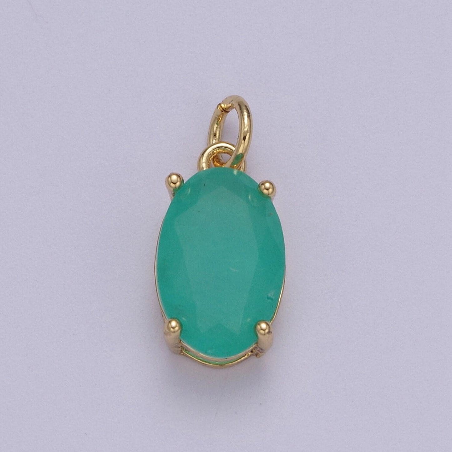 Dainty cubic ab, yellow, blue, teal, green, pink, red 24k gold filled oval cut geometric cz stone pendant birthstone add on charm