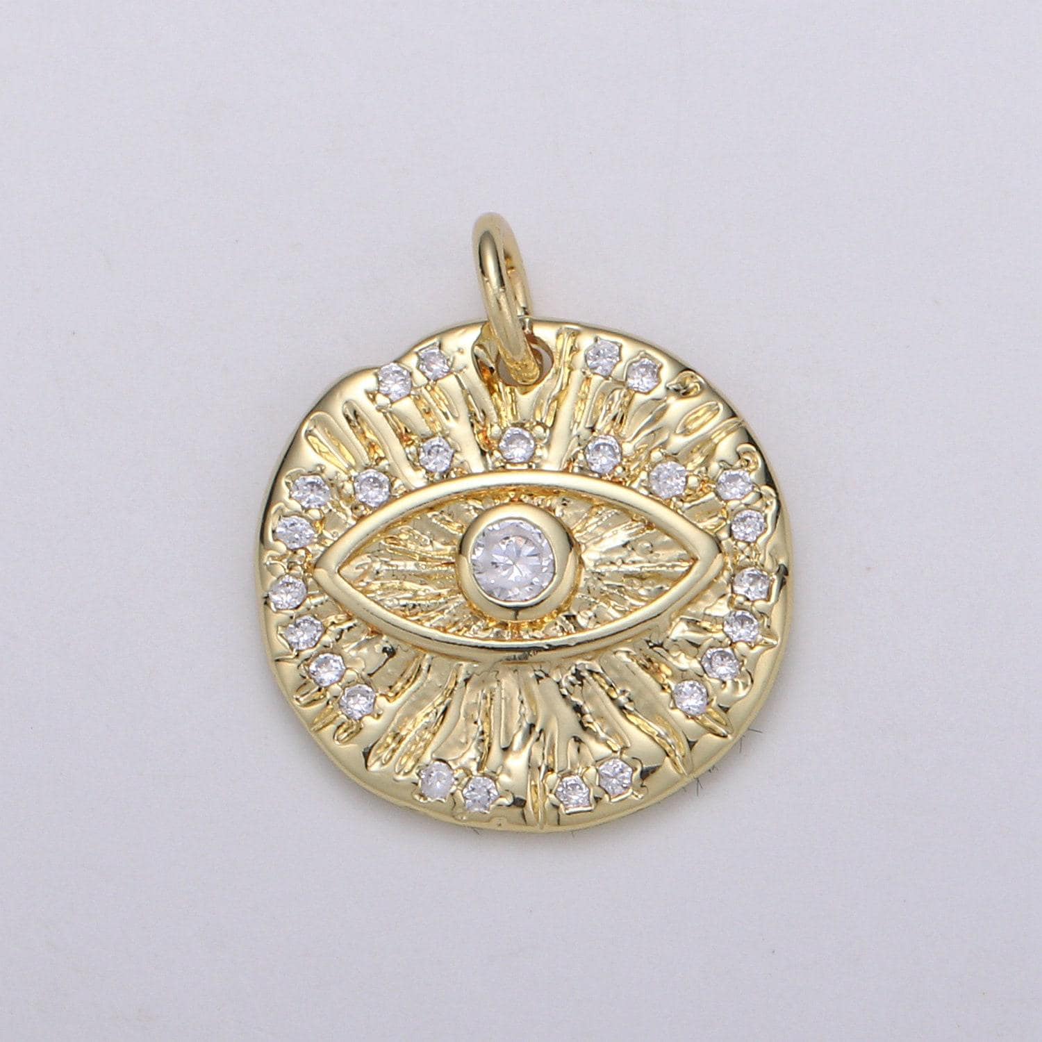 Micro pave evil eye charm, gold medallion with cubic pendant, dainty evil eye charm, bohemian jewelry amulet protection necklace supply, 893