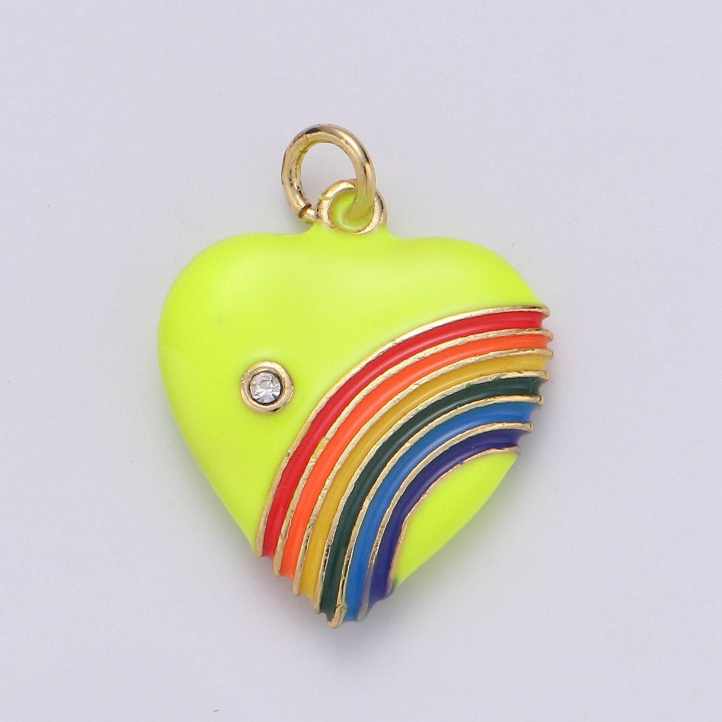 Rainbow heart charms, enamel red pink purple red love cubic zirconia crystal, retro 1980's style charm old school heart pendant y2k jewelry