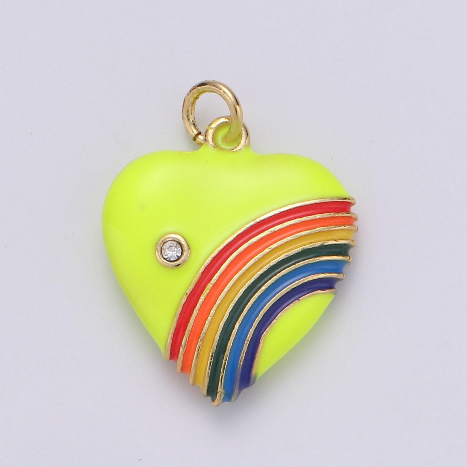 Rainbow heart charms, enamel red pink purple red love cubic zirconia crystal, retro 1980's style charm old school heart pendant y2k jewelry