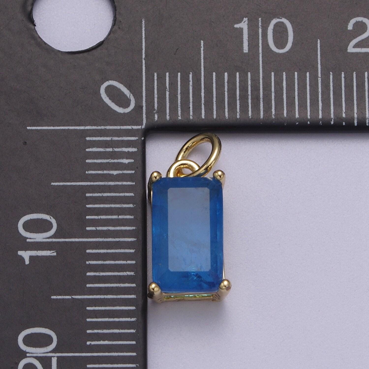 Dainty cubic ab, yellow, blue, teal, green, pink red 24k gold filled solitaire cz pendant rectangle emerald diamond cut cz stone birthstone