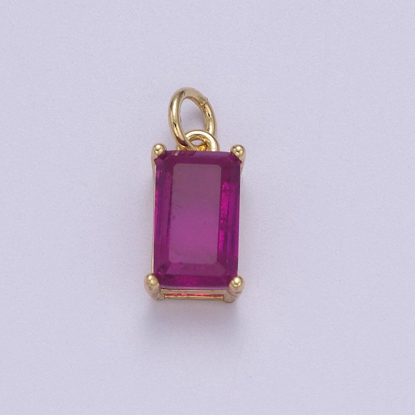 Dainty cubic ab, yellow, blue, teal, green, pink red 24k gold filled solitaire cz pendant rectangle emerald diamond cut cz stone birthstone