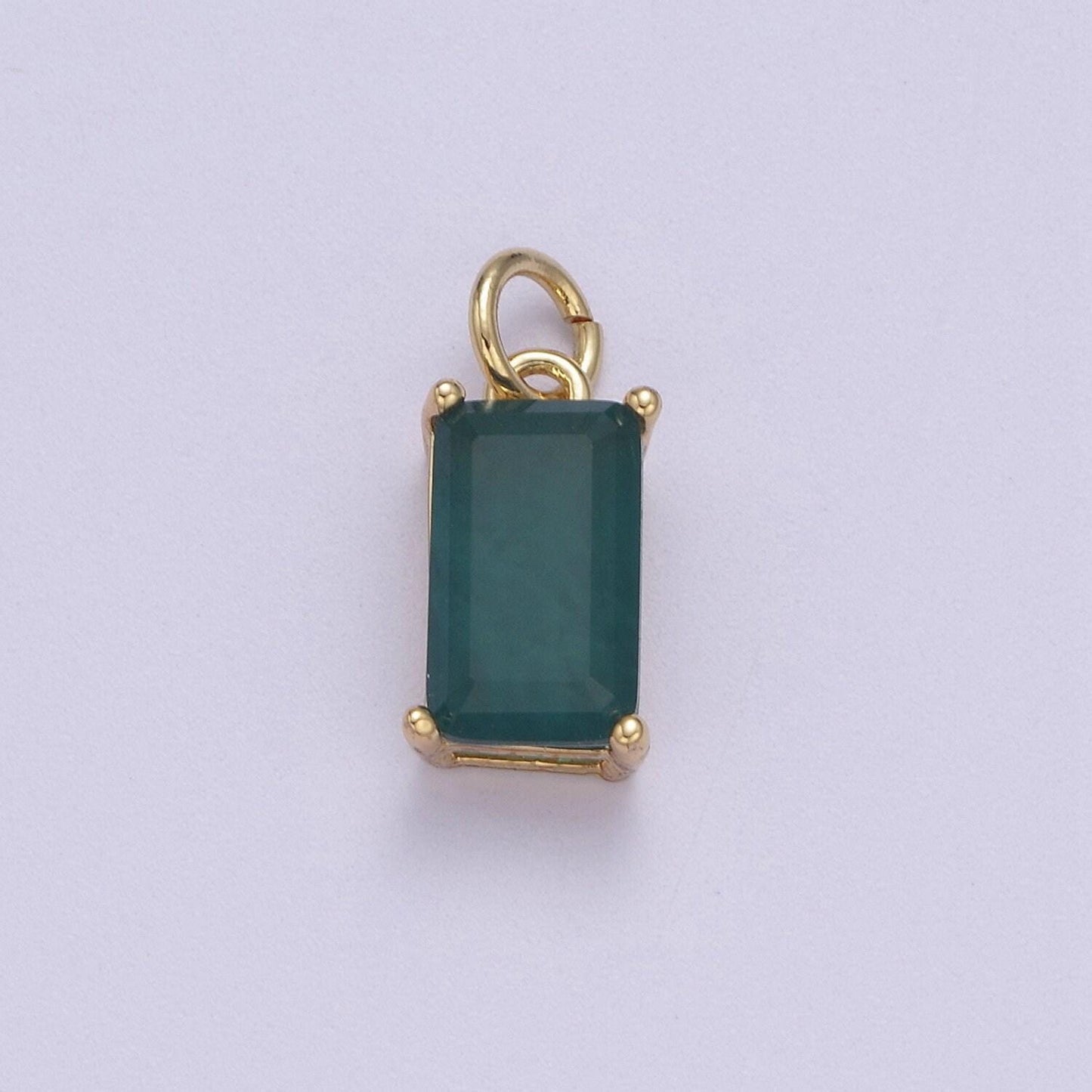Dainty cubic ab, yellow, blue, teal, green, pink red 24k gold filled solitaire cz pendant rectangle emerald diamond cut cz stone birthstone