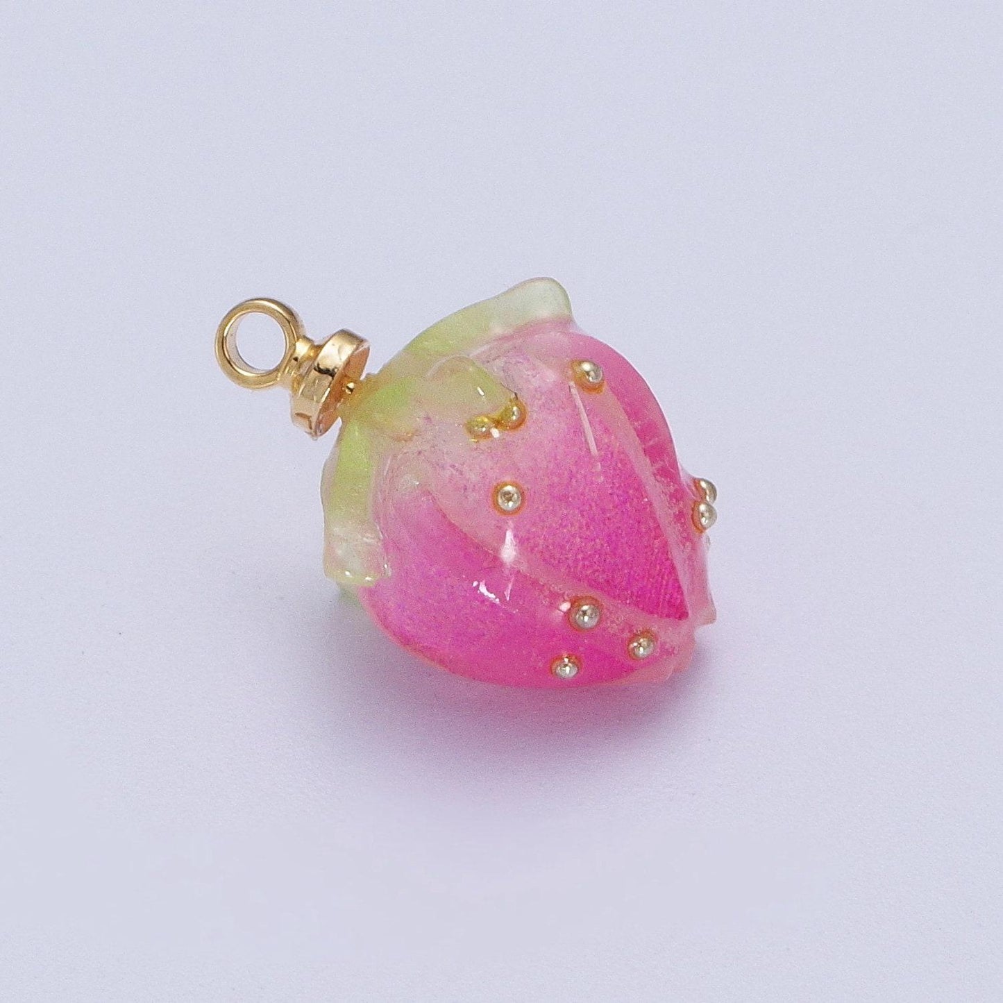 Colorful pink glass fruit pendants dainty gold strawberry charms for earring necklace bracelet component| c-771