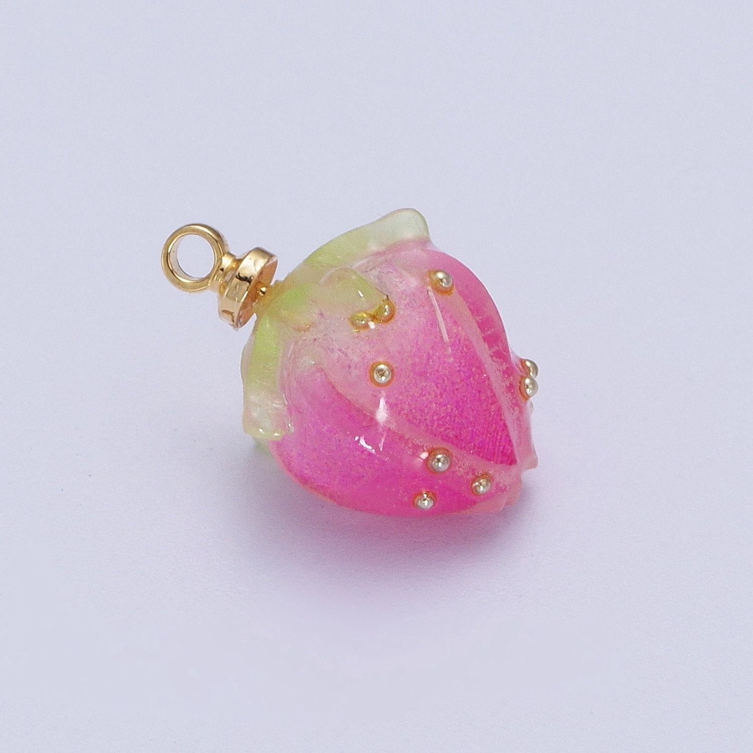 Colorful pink glass fruit pendants dainty gold strawberry charms for earring necklace bracelet component| c-771