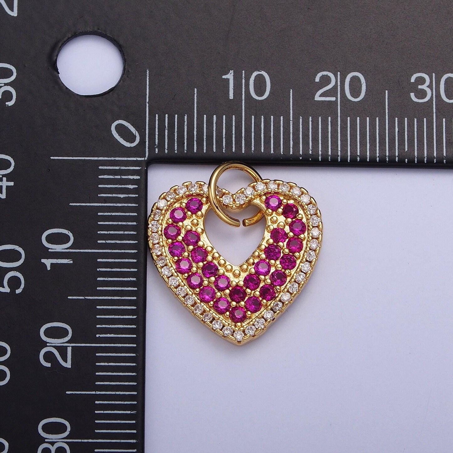 Dainty heart pendant, hollow heart center micro pave magenta clear cubic zirconia cz love charms for bracelet necklace supply | c-769