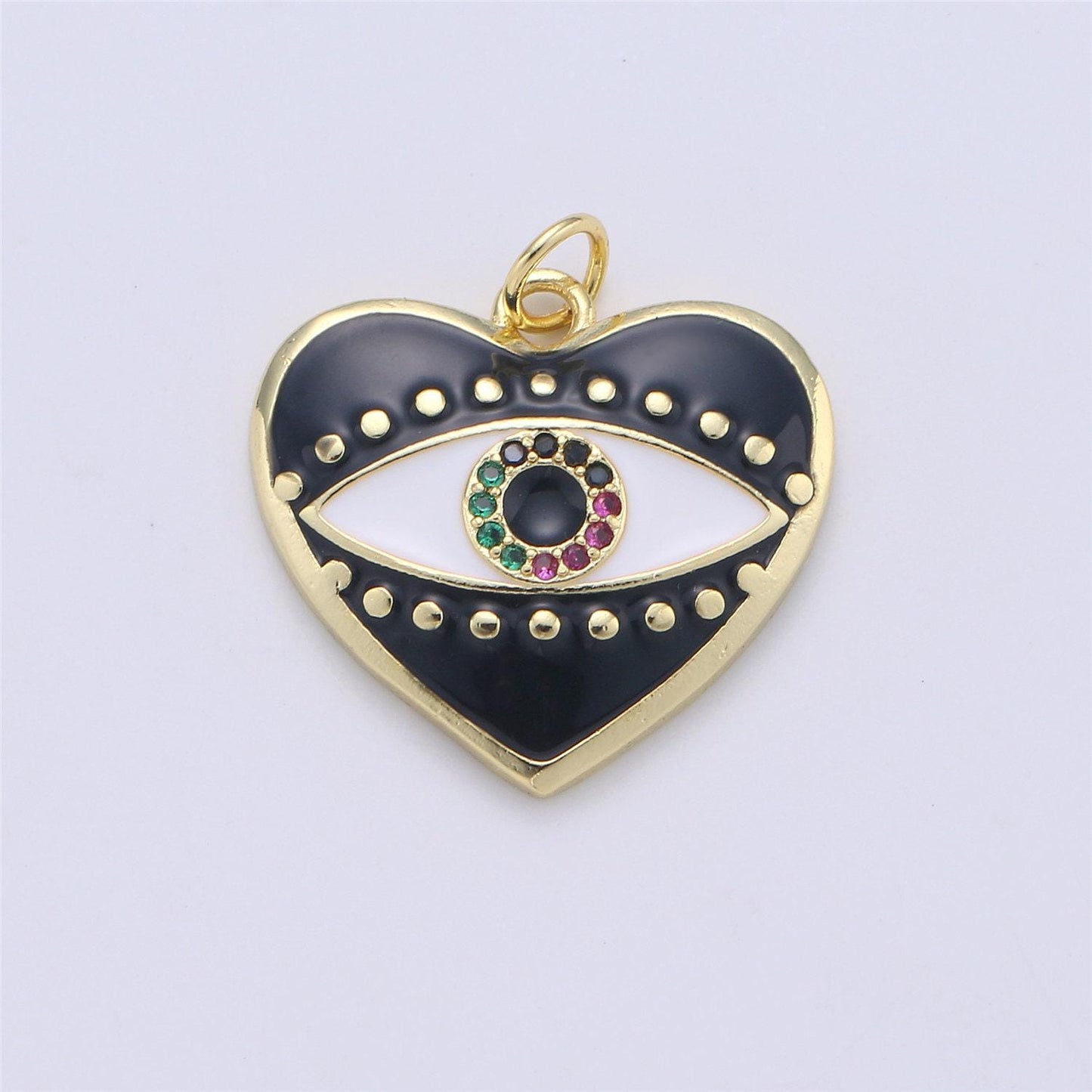 Black heart enamel evil eye charm, red eye of ra pendant, enamel eye pendant, amulet protection eye charm love medallion pendant