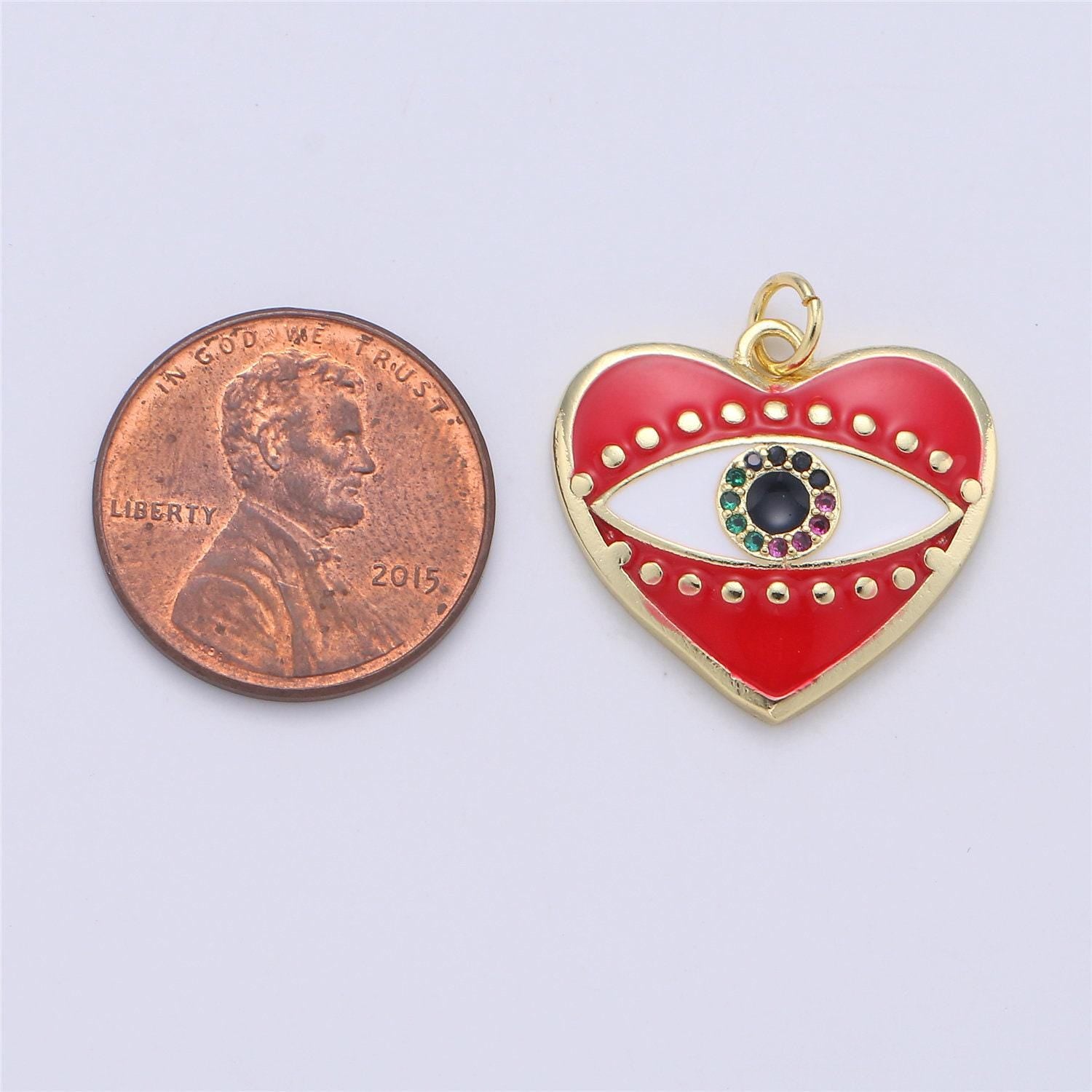 Black heart enamel evil eye charm, red eye of ra pendant, enamel eye pendant, amulet protection eye charm love medallion pendant