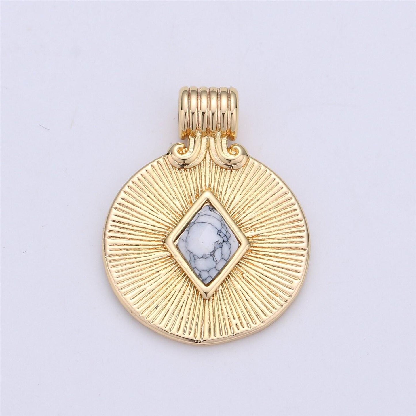 Gold filled rhombus howlite turquoise stone round disc charm necklace medallion pendant component supply wholesale bulk