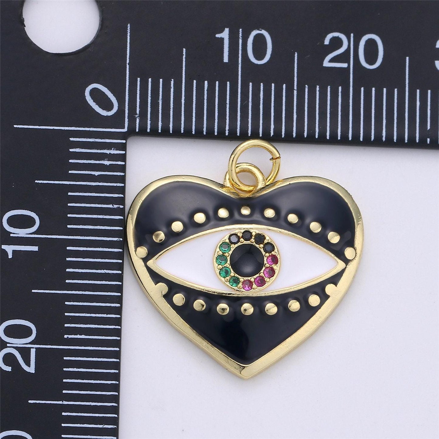 Black heart enamel evil eye charm, red eye of ra pendant, enamel eye pendant, amulet protection eye charm love medallion pendant