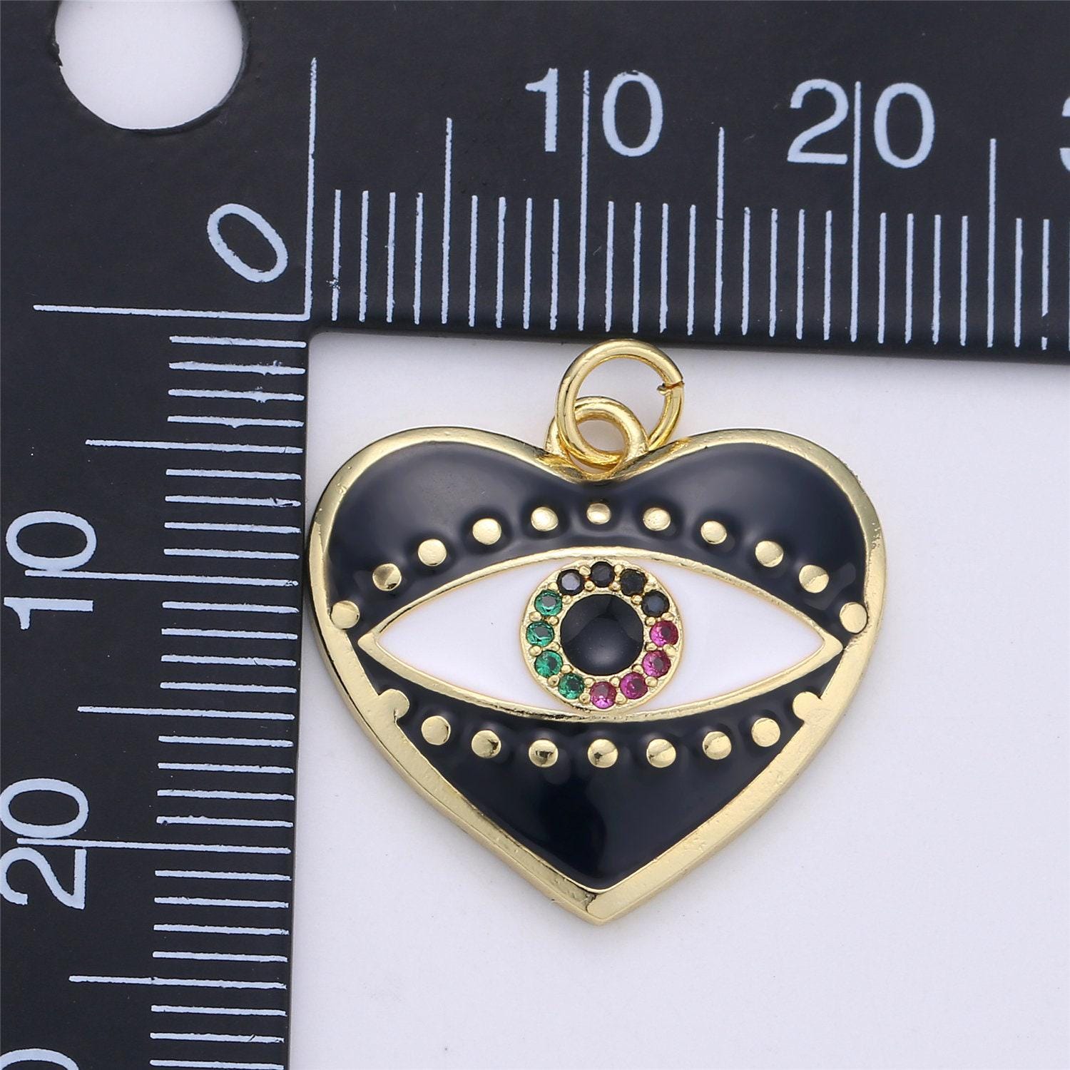 Black heart enamel evil eye charm, red eye of ra pendant, enamel eye pendant, amulet protection eye charm love medallion pendant