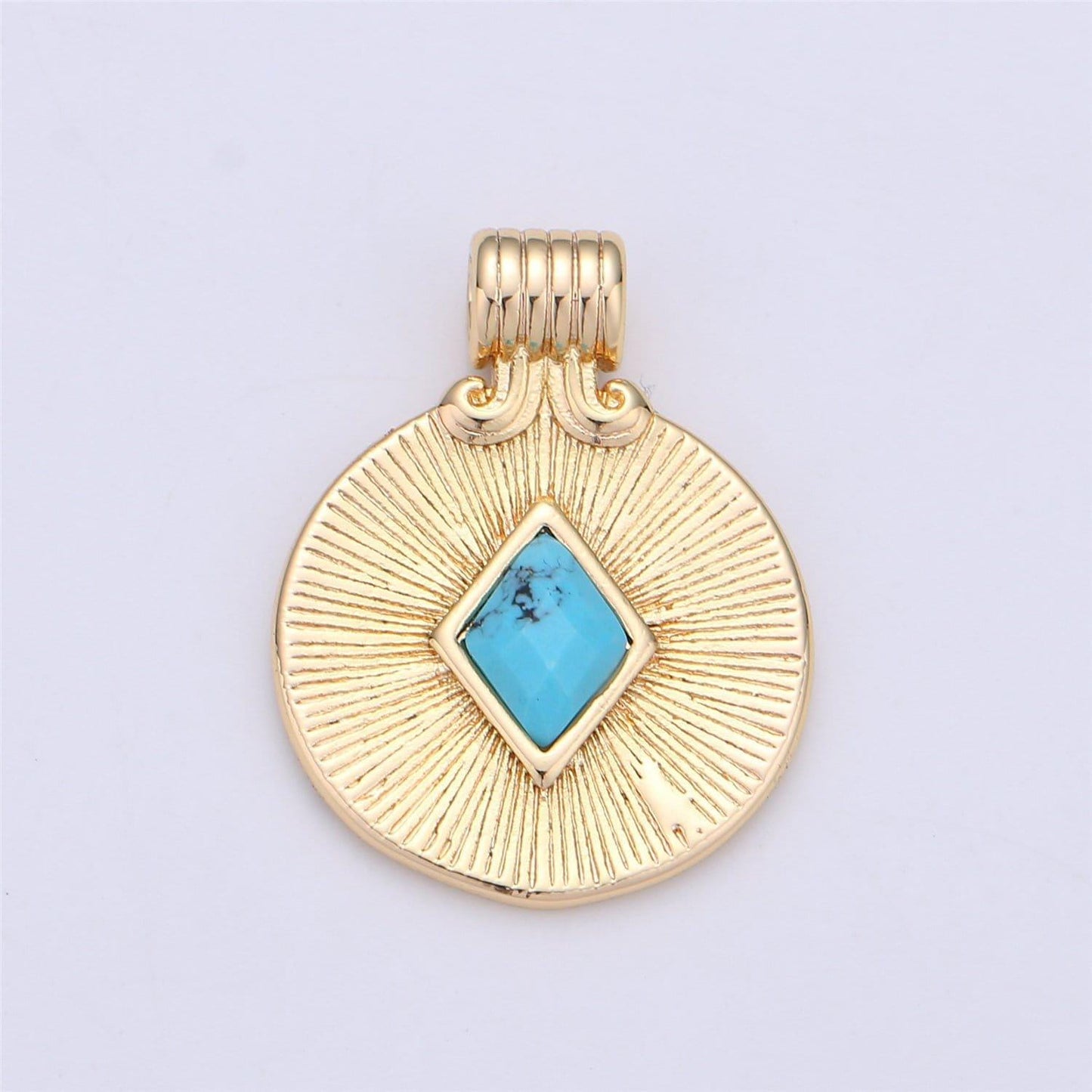 Gold filled rhombus howlite turquoise stone round disc charm necklace medallion pendant component supply wholesale bulk