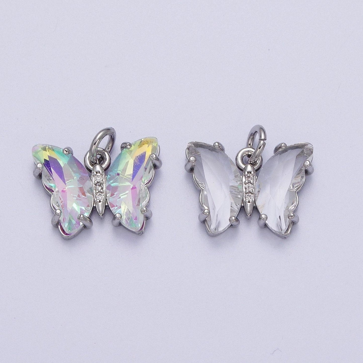 Silver clear / iridescent ab color butterfly charm arcylic crystal monarch pendant add on charm for bracelet necklace earring c687