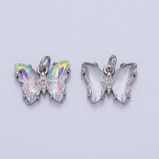 Silver clear / iridescent ab color butterfly charm arcylic crystal monarch pendant add on charm for bracelet necklace earring c687