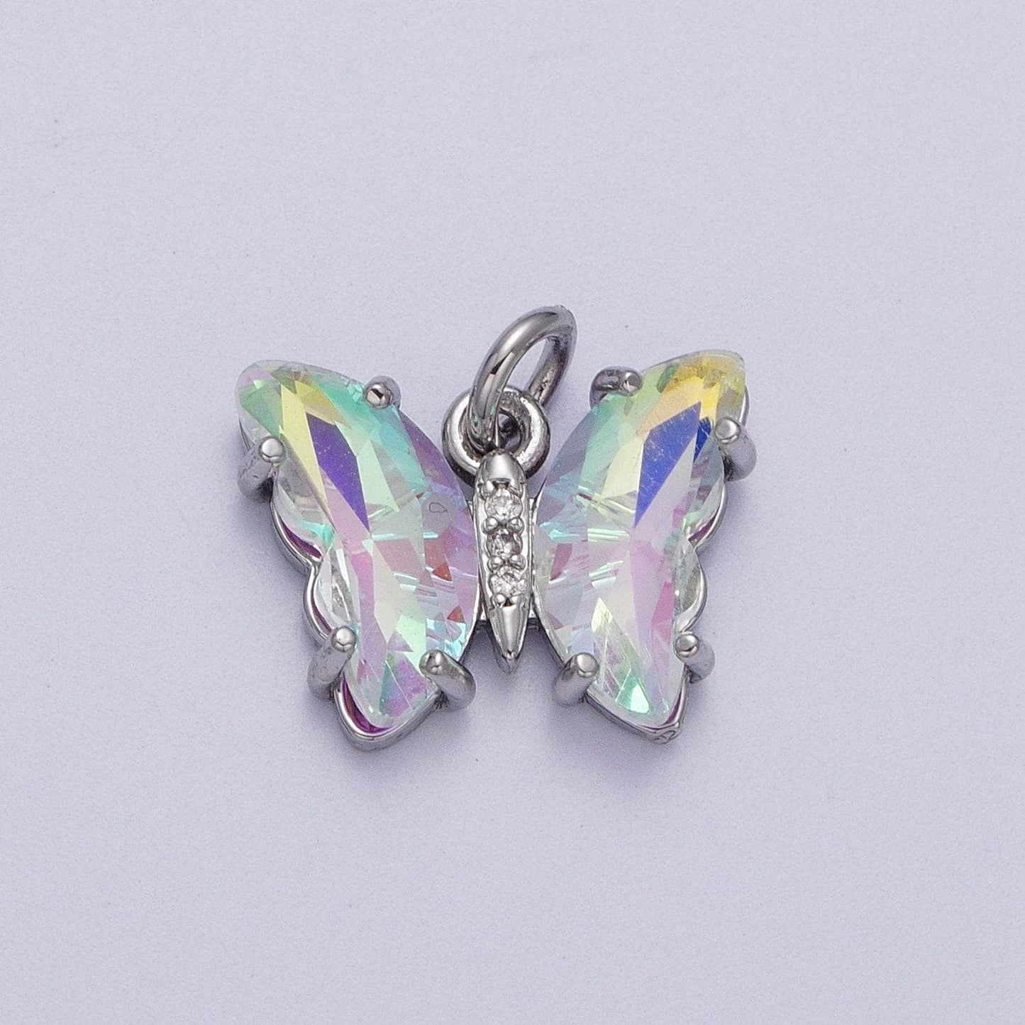 Silver clear / iridescent ab color butterfly charm arcylic crystal monarch pendant add on charm for bracelet necklace earring c687