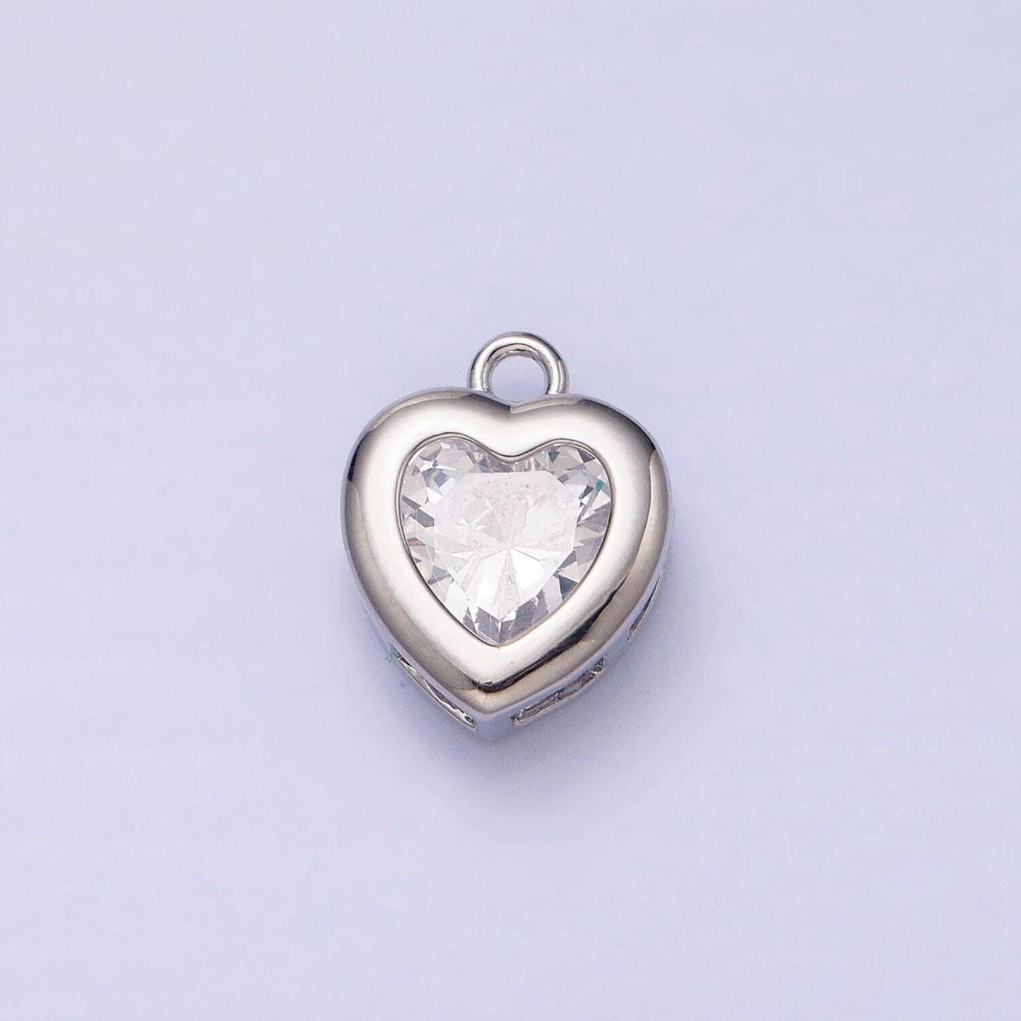 Mini heart cz pendant, bezel setting heart charm, 14k gold plated ac473 ac474