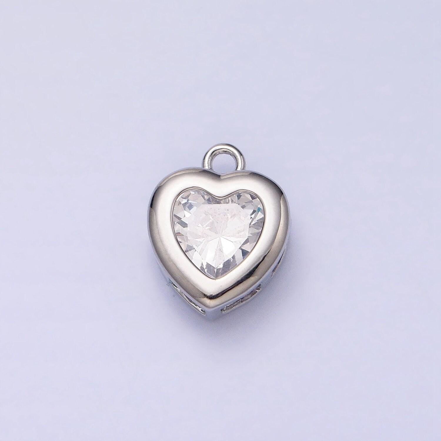 Mini heart cz pendant, bezel setting heart charm, 14k gold plated ac473 ac474