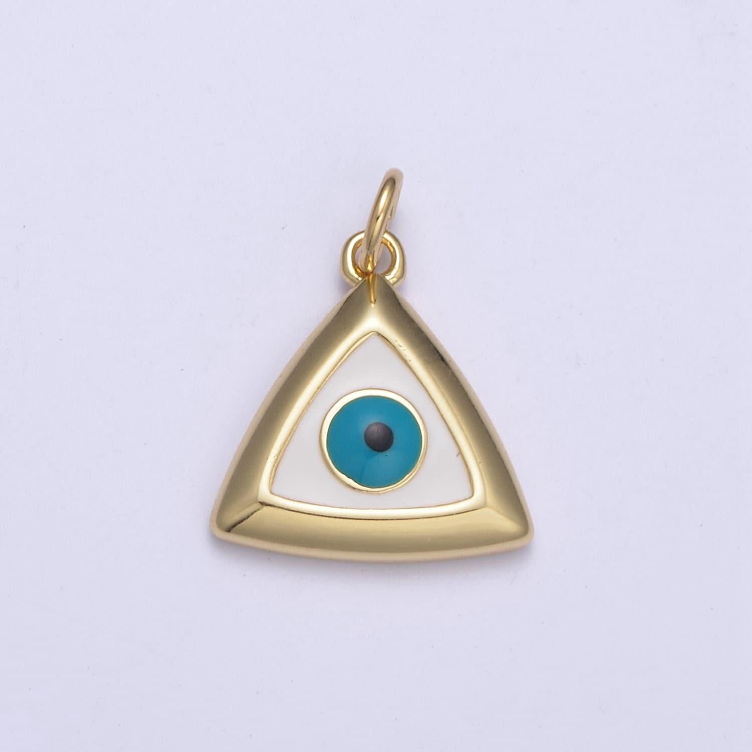 Eye of providence charm gold triangle turquoise evil eye third eye dainty triangle protection amulet jewelry pendant