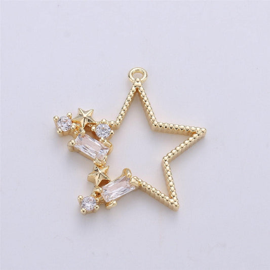 1pc 24k gold micro pave star charm, cubic zirconia star pendant charm, charm, for diy jewelry,chgf-662